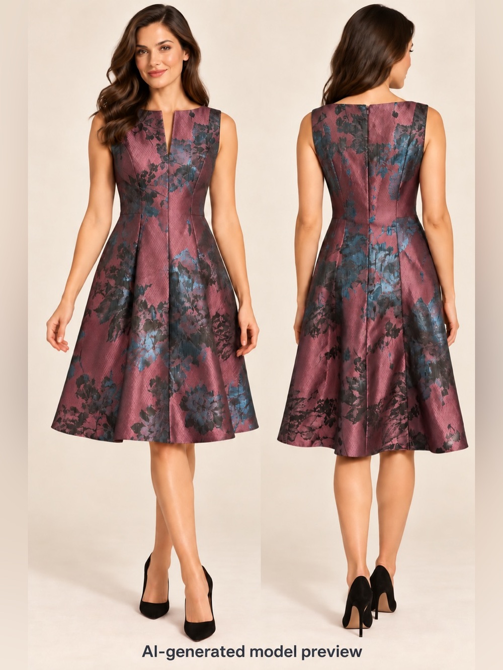 Adrianna Papell Plum Metallic Floral Fit & Flare Dress – Size 4